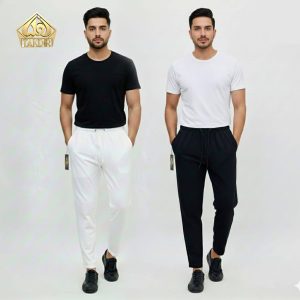 সিল্কি চায়না মাইক্রো স্টিচ পায়জামা ২ পিস কম্বো (সাদা + কালো )